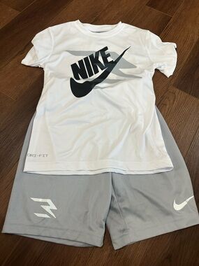 Nike White & Gray Boys' Dri-FIT Tee and Shorts Set